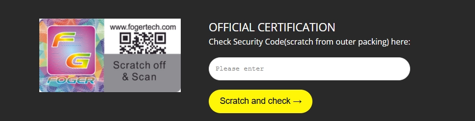Scan the QR code or enter the 16-character authenticity code