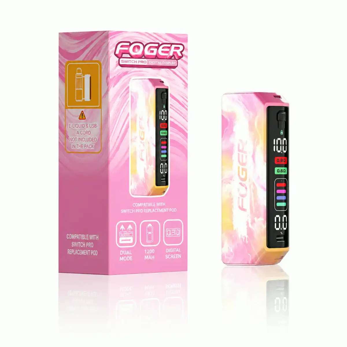 Pink Foger Switch Pro 30K replacement battery — 1200mAh USB-C charging dock