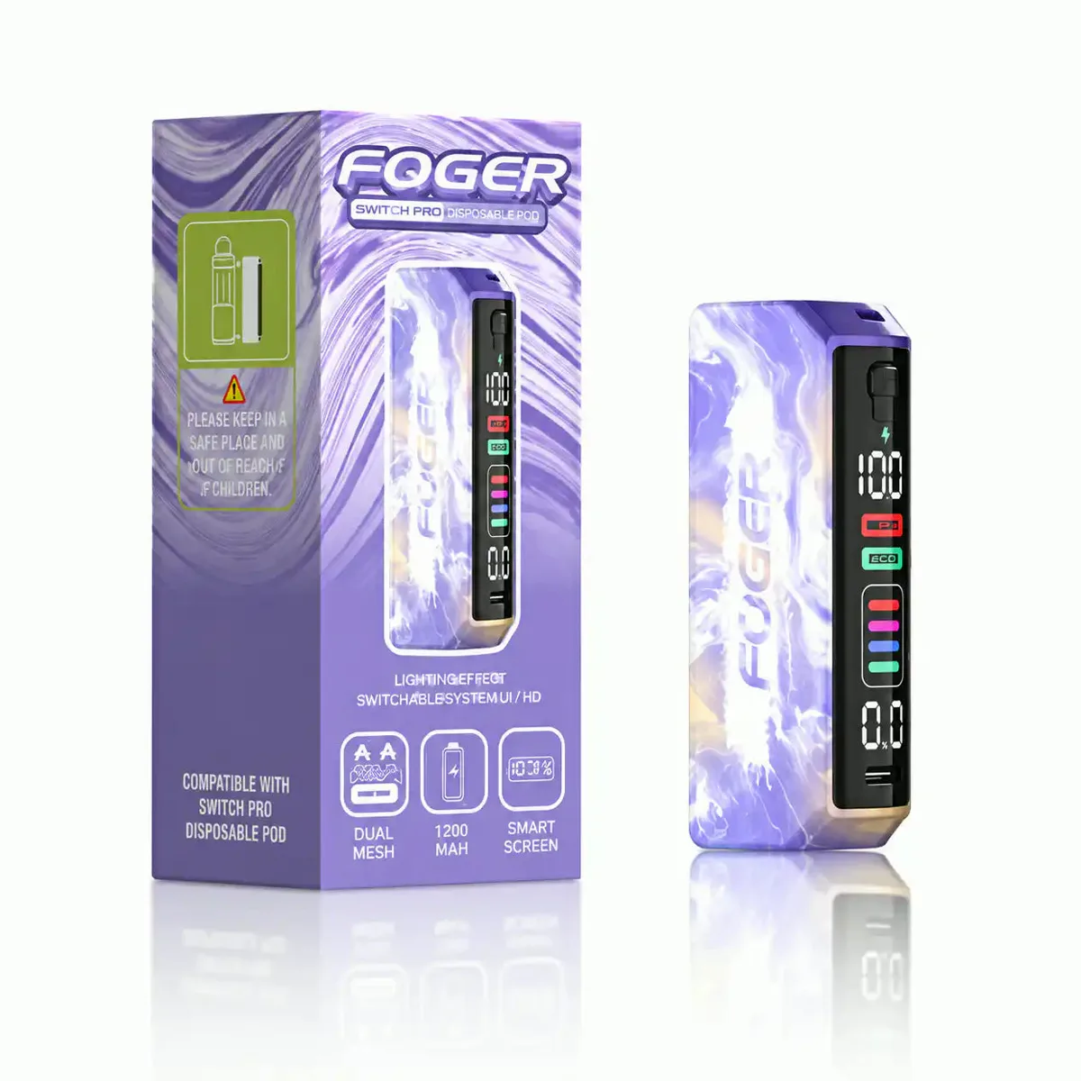 Purple Foger Switch Pro 30K replacement battery — 1200mAh USB-C charging dock