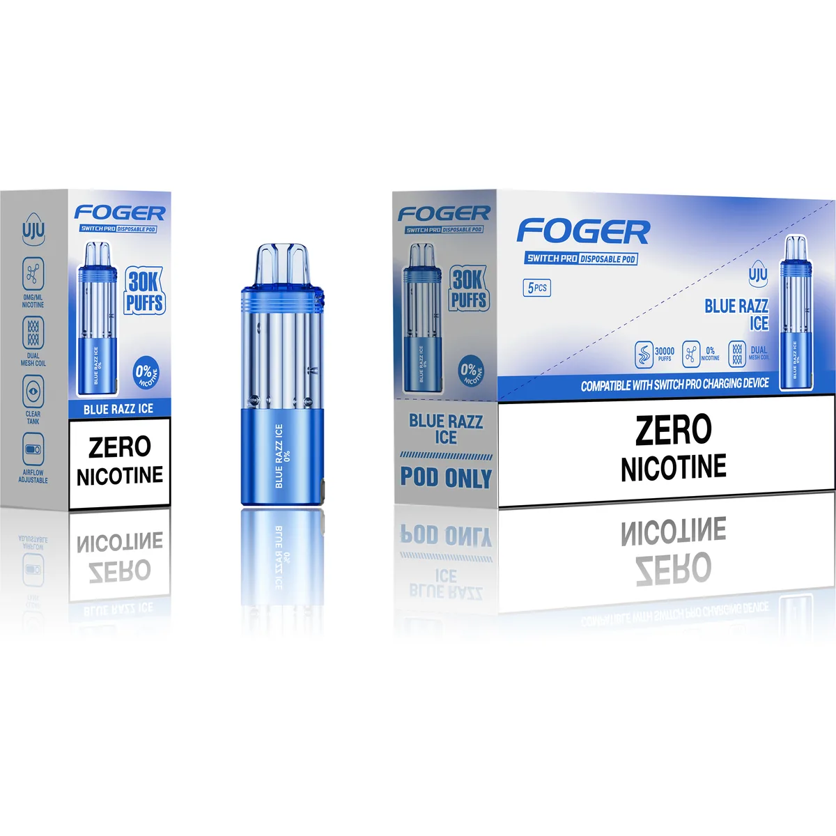 Foger Blue Razz Ice 0% nicotine pod